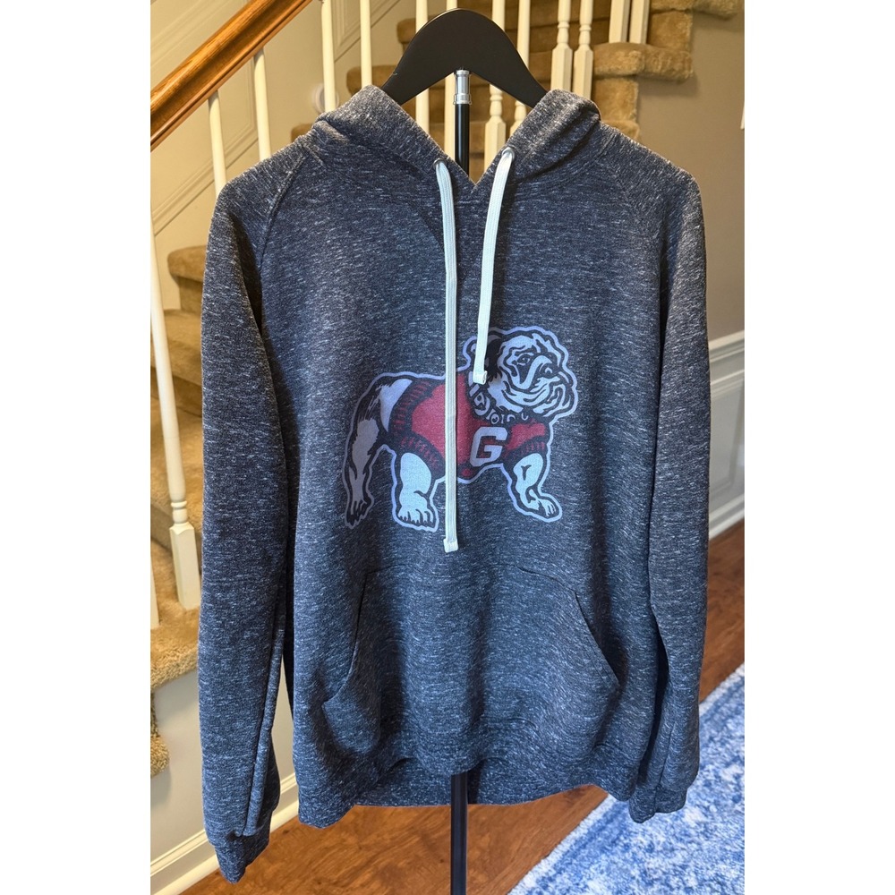 Georgia Bulldogs UGA Mascot Heathered Grey Pullover Hoodie Sweatshirt Womens M